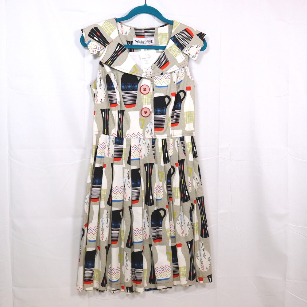 Beebop & Wally Novelty Print Dress NWT Size Small Retro Mod Cotton‎ Made USA